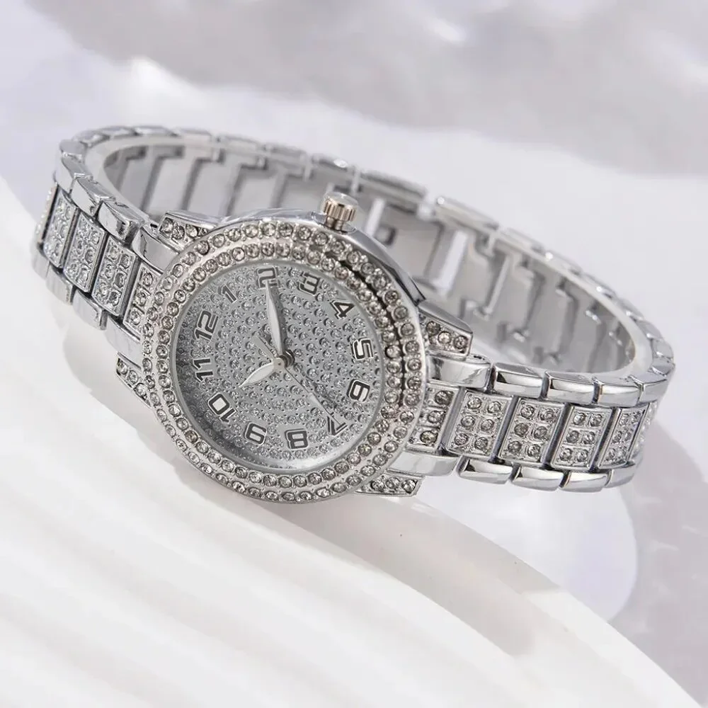 6PCS Women Jewelry Set - Luxury Elegant Alloy Crystal Wristwatch Dubai Style